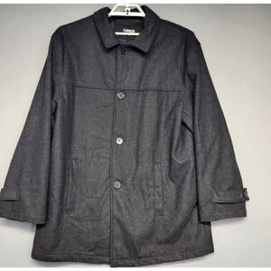 Carbon Coat Mens XL Charcoal Gray Wool Blend Car Coat Button Front Lined Pockets